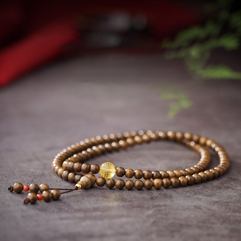 Buddha Stones 108 Mala Beads 999 Gold Brunei Agarwood Heart Sutra Amber Red Agate Strength Meditation Bracelet