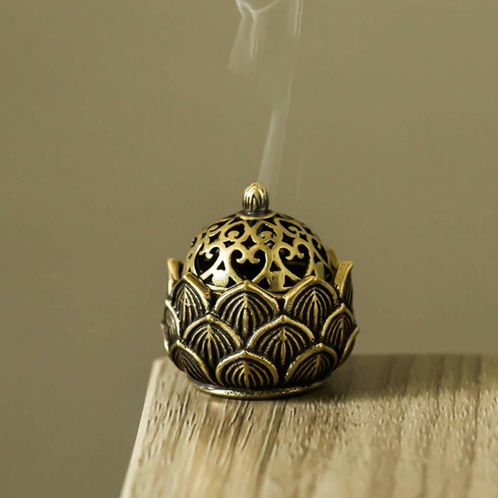 Tibetan Mini Lotus Pattern Meditation Copper Incense Burner