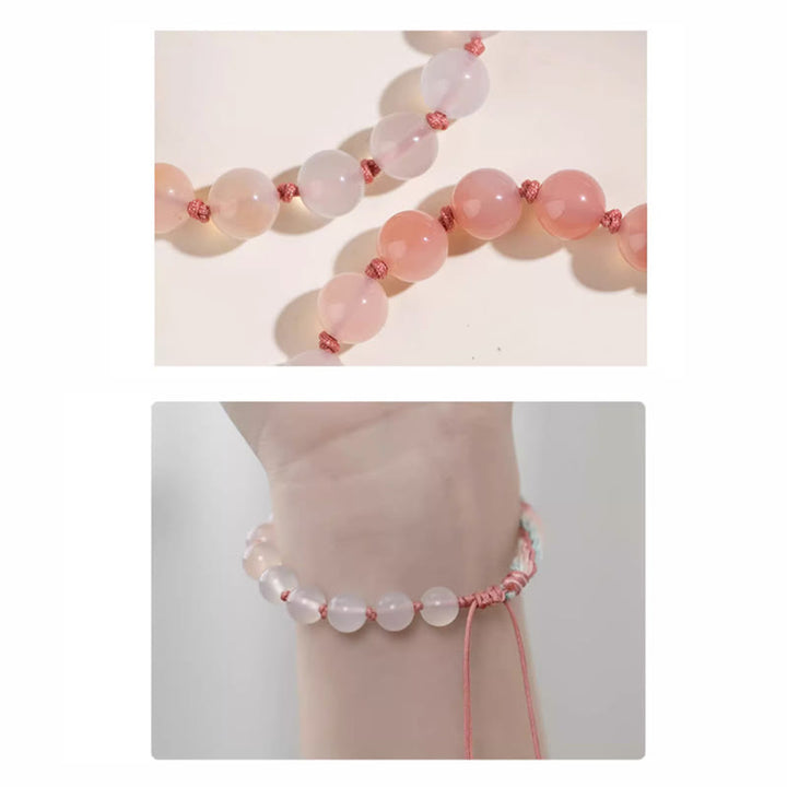 Buddha Stones Natural Gradient Agate Reincarnation Knot Peach Blossom Wealth Luck Handmade String Bracelet