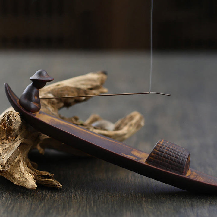 A Lonely Fisherman Afloat Ceramic Healing Incense Burner