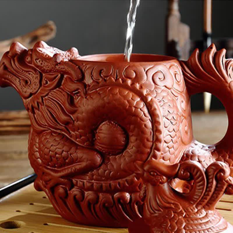 Vintage Dragon Phoenix Ceramic Teapot