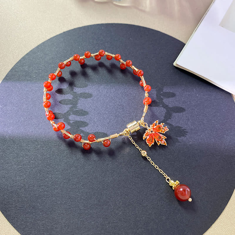 Buddha Stones Red Maple Leaf Luck Charm Bracelet