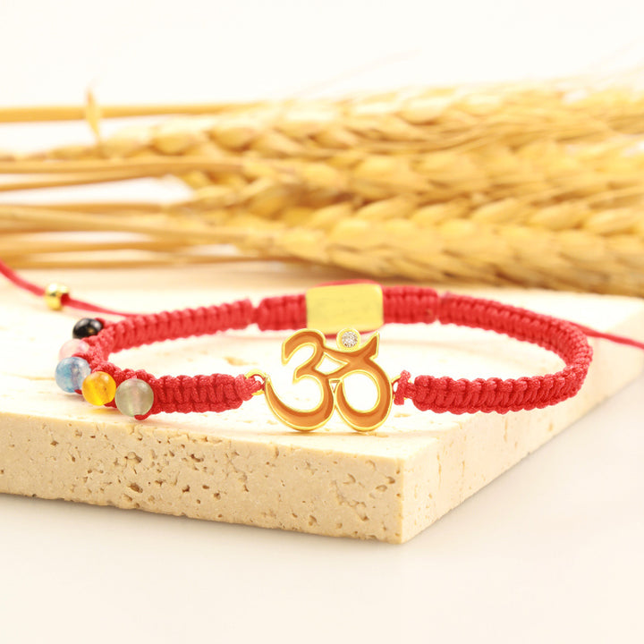 Buddha Stones Tibetan Handmade OM Mindfulness Red String Bracelet