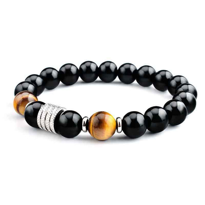 Buddha Stones Natural Black Obsidian Tiger Eye Strength Fulfillment Bracelet