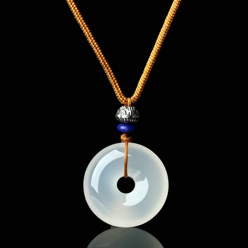 Round White Agate Luck Necklace Pendant