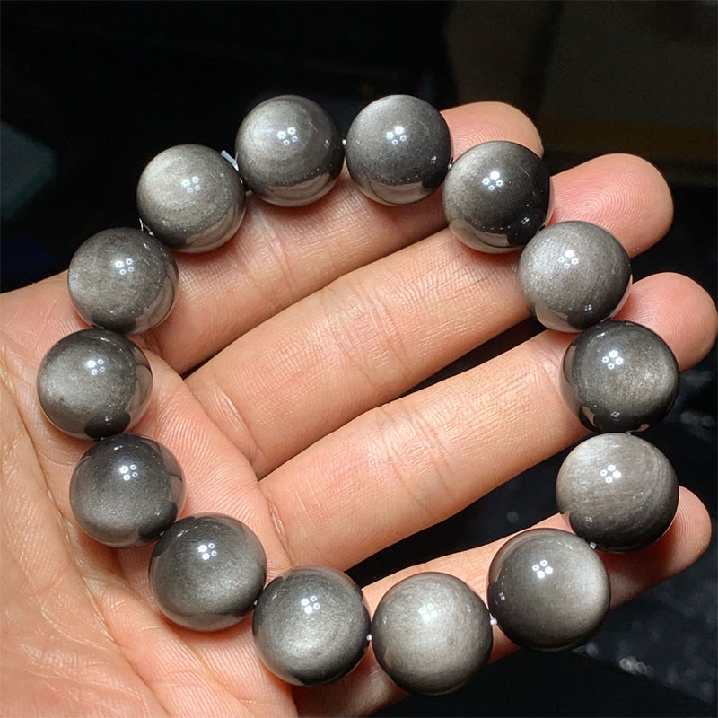 Buddha Stones Natural Silver Sheen Obsidian Soothing Protection Bracelet