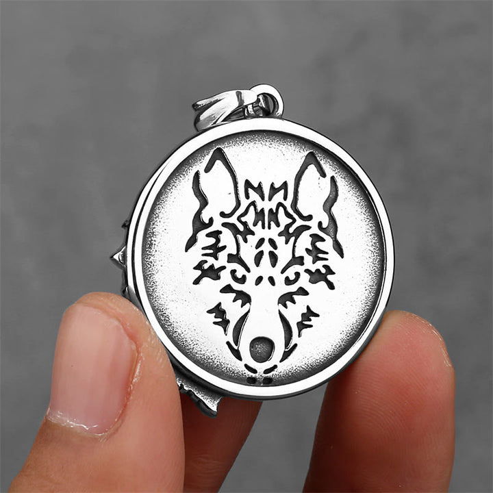 Buddha Stones Vintage Wolf Head Pattern Design Titanium Steel Balance Necklace Pendant