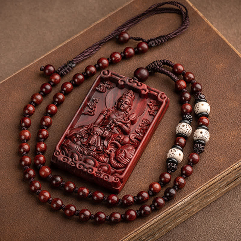 Chinese Zodiac Natal Buddha Small Leaf Red Sandalwood Protection Necklace Pendant