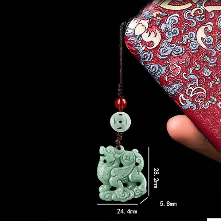 Buddha Stones Natural Jade Kirin Prosperity Phone Hanging Decoration