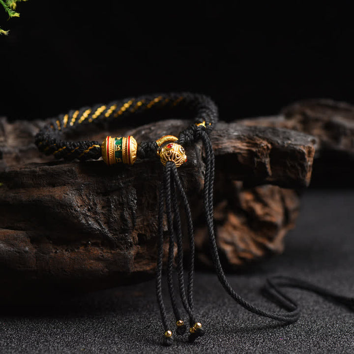 Buddha Stones Tibetan Handmade Luck Prayer Wheel Bead Charm Weave Colorful String Bracelet