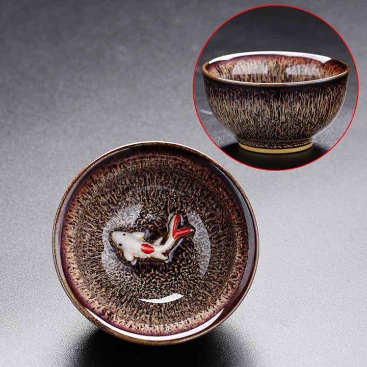 Buddha Stones Small Koi Fish Kiln Change Chinese Jianzhan Ceramic Teacup Kung Fu Tea Cup 60ml