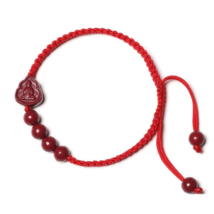 Buddha Stones Laughing Buddha Avalokitesvara Cinnabar Blessing String Bracelet