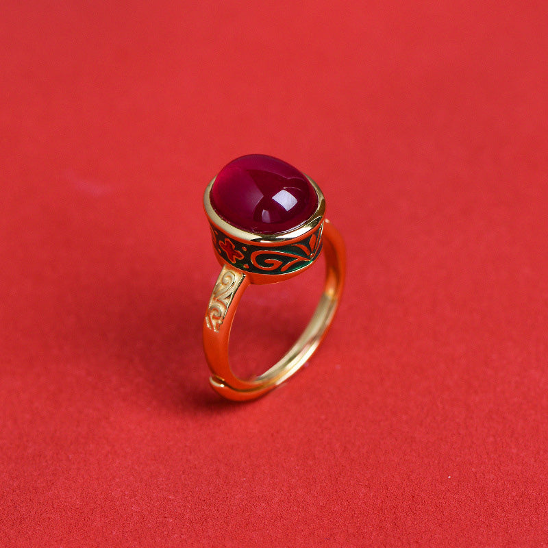 925 Sterling Silver Red Corundum Courage Ring