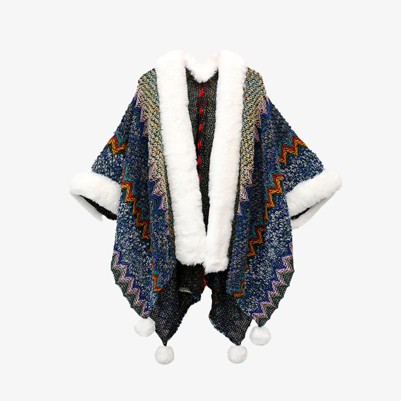 Buddha Stones Tibetan Multicolored Wavy Lines Knitted Striped Shawl Coat Winter Cozy Travel Scarf Wrap