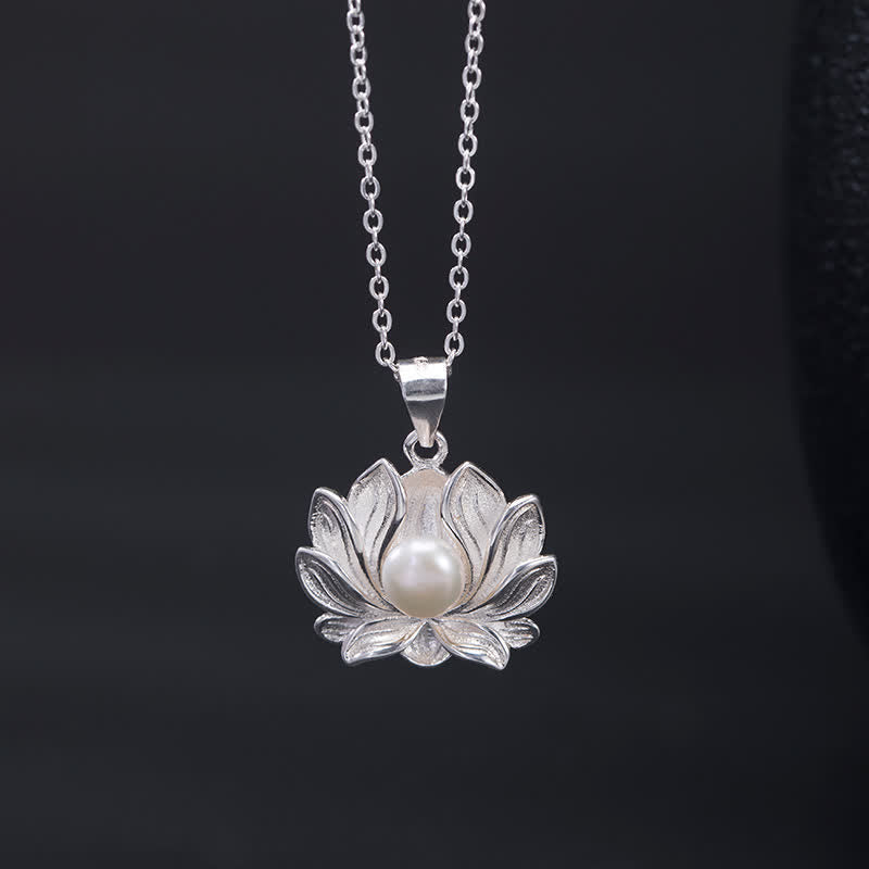 Buddha Stones 925 Sterling Silver Lotus Flower Pearl Wealth Necklace Pendant