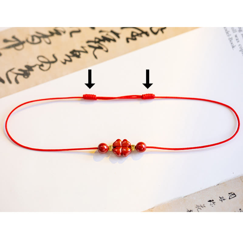 Buddha Stones Four Leaf Clover Cinnabar Blessing Calm String Bracelet Anklet