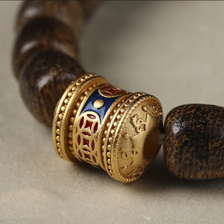 Buddha Stones Agarwood Copper Coin Auspicious Cloud Calm Bracelet