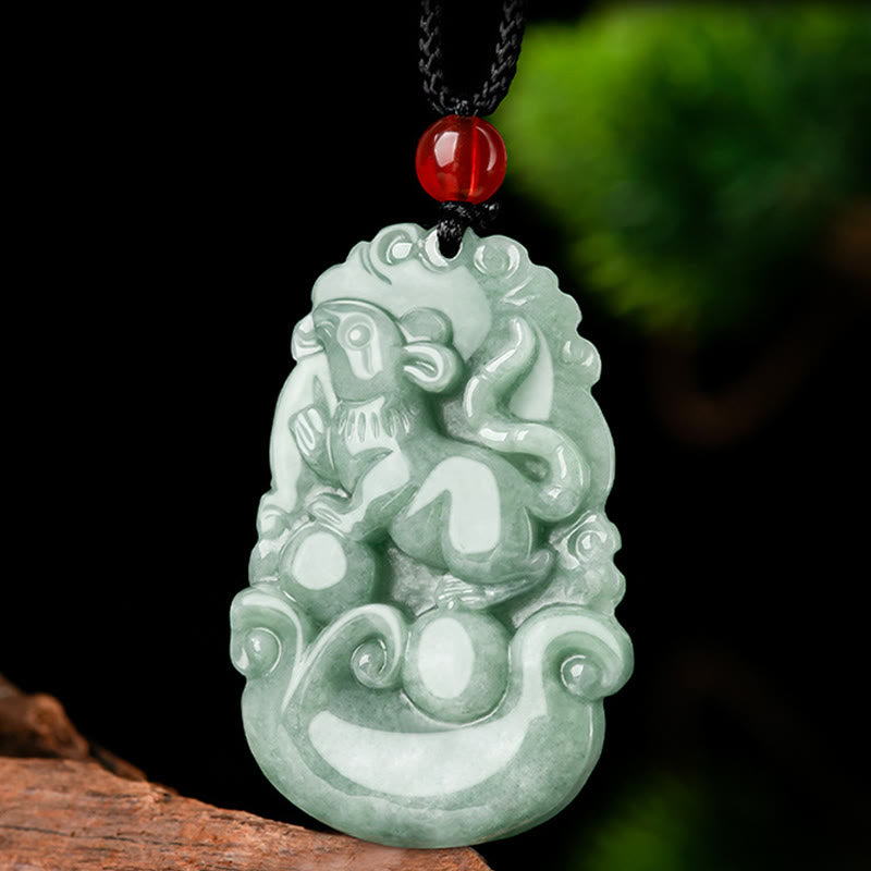 Buddha Stones Natural Green Jade 12 Chinese Zodiac Luck Prosperity Necklace Pendant