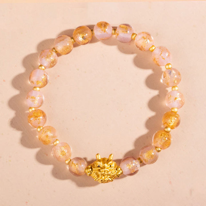 Buddha Stones Year of the Dragon Gold Foil Liuli Glass Bead Luck Bracelet