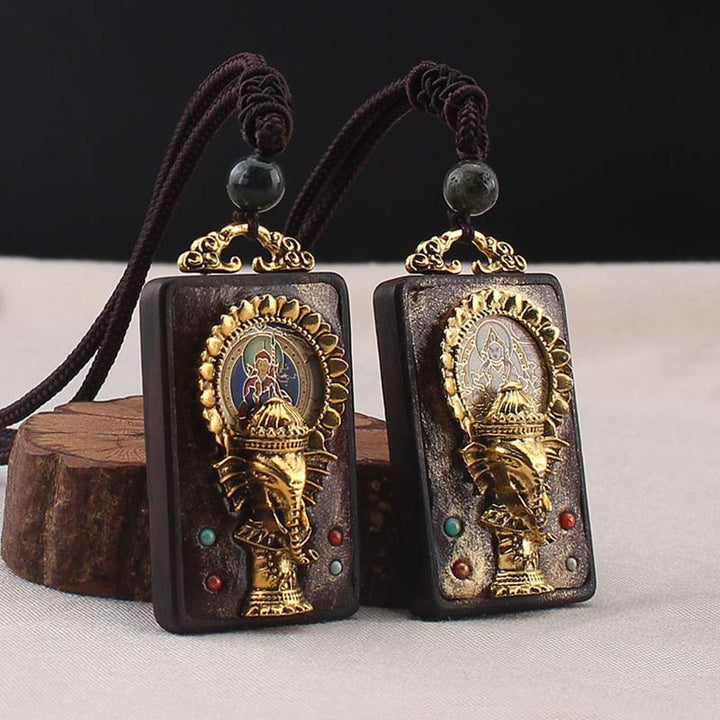 Ebony Wood Elephant God of Fortune Buddha Blessing Necklace String Pendant