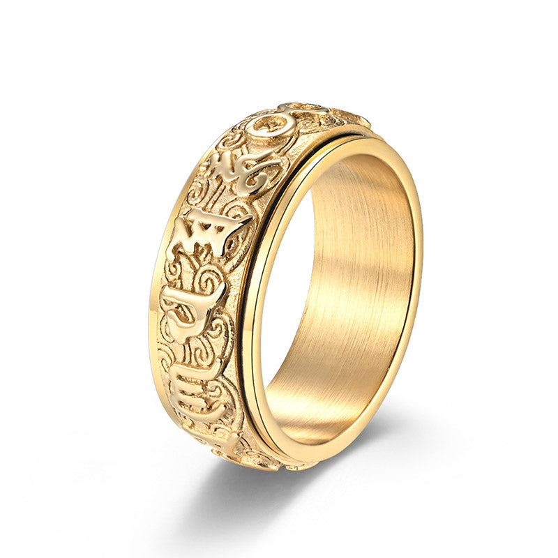 Buddha Stones Om Mani Padme Hum Balance Calm Titanium Steel Ring