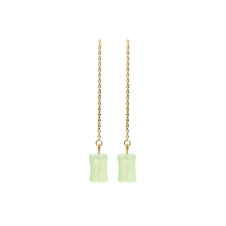 Buddha Stones Jade Bamboo Pattern Luck Drop Earrings