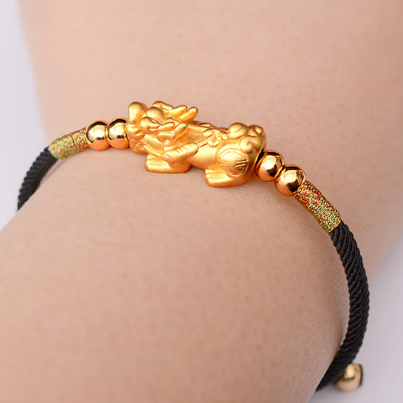 Buddha Stones 24K Gold-Plated PiXiu Luck Red String Bracelet