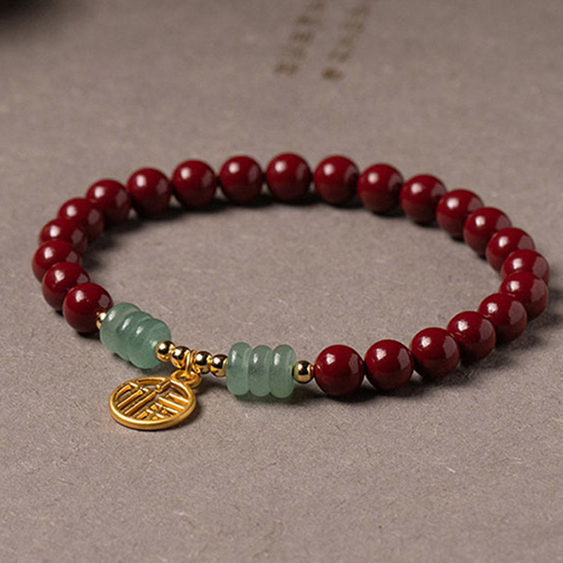 Buddha Stones Cinnabar Green Aventurine Luck Blessing Bracelet