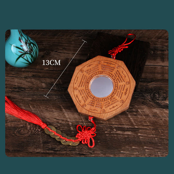 Feng Shui Bagua Map Peach Wood Five-Emperor Coins Chinese Knotting Balance Energy Map Mirror