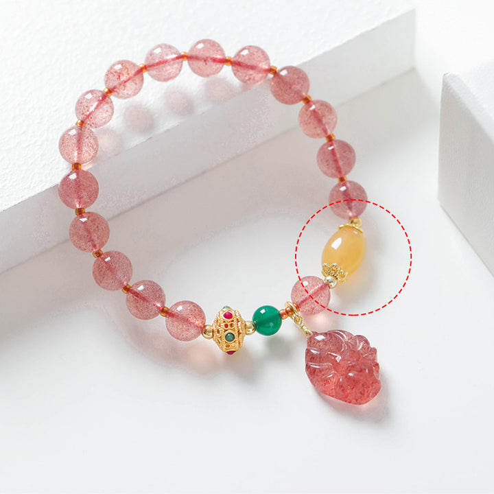 Buddha Stones Natural Strawberry Quartz Nine-Tailed Fox Healing Bracelet