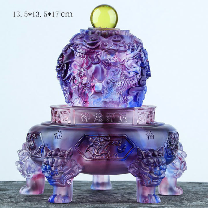 Feng Shui Auspicious Dragon Handmade Liuli Crystal Rotatable Art Piece Luck Home Office Decoration