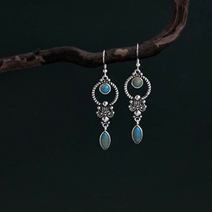 925 Sterling Silver Vintage Turquoise Waterdrop Pattern Balance Drop Dangle Earrings