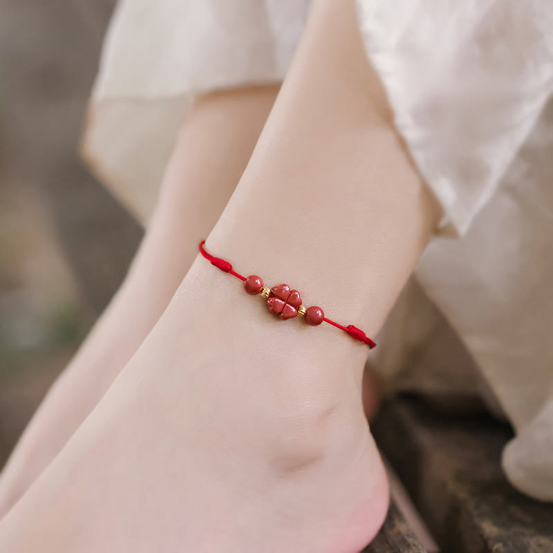 FREE Today: Blessings and Luck Four Leaf Clover Cinnabar Red String Protection Bracelet