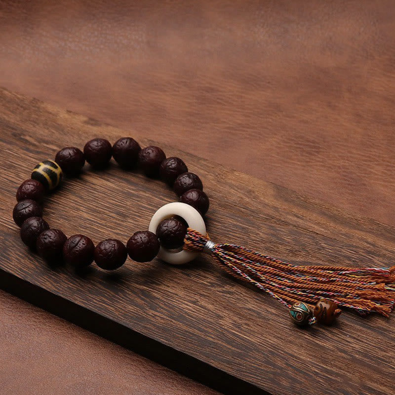 Tibetan Bodhi Seed Agate Bead Luck Wealth Tassel Charm Wrist Mala