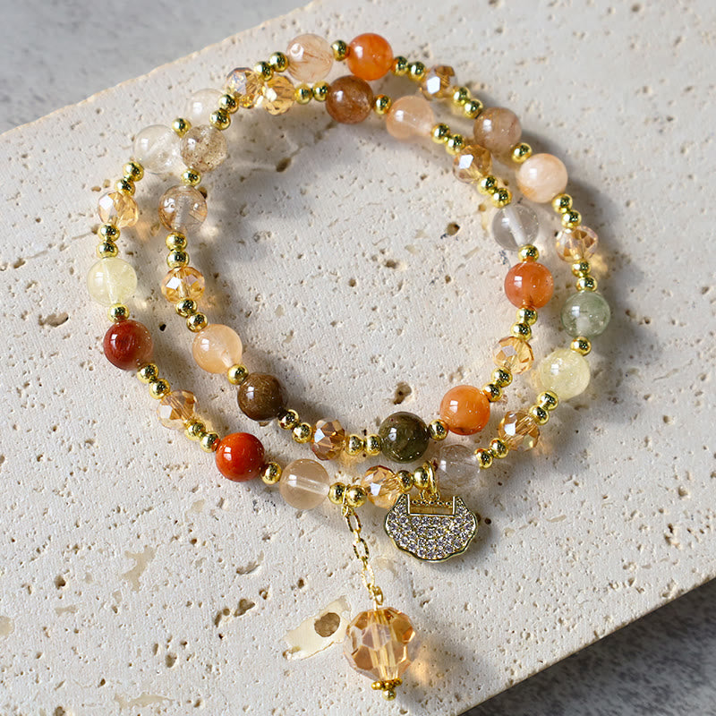 Colorful Rutilated Quartz Double Wrap Spiritual Growth Bead Bracelet