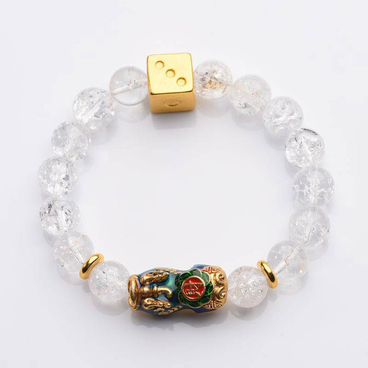 Buddha Stones Color-Changing Pixiu White Crystal Dice Wealth Bracelet