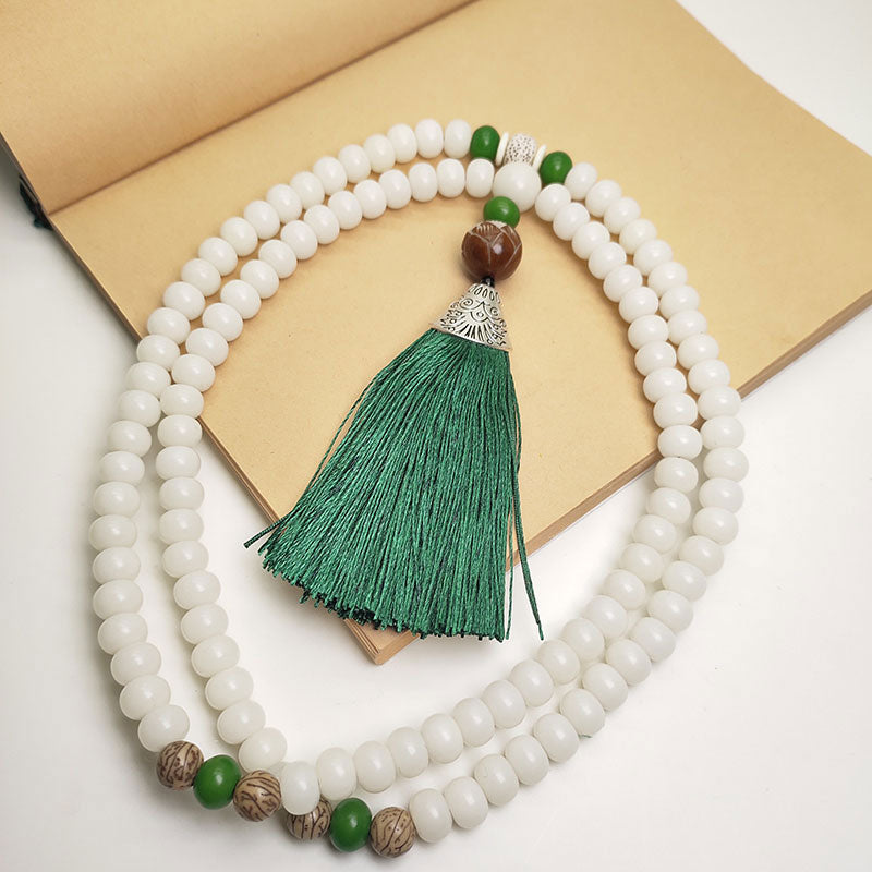 White Bodhi Seed Mala 108 Beads Protection Bracelet