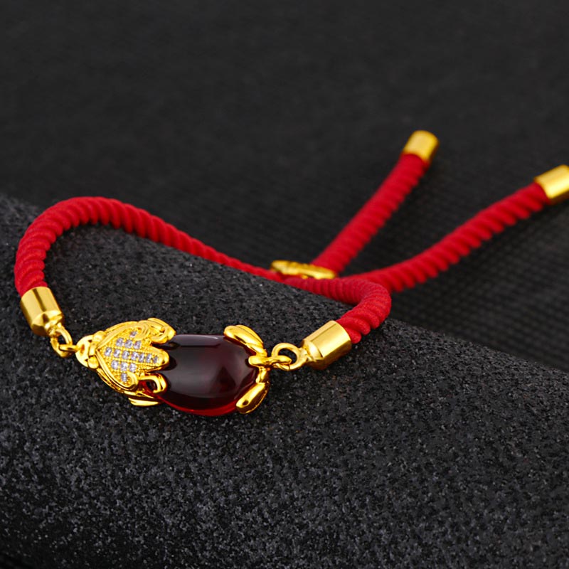 Buddha Stones Wealth Attractor Red Agate Pixiu Red String Bracelet