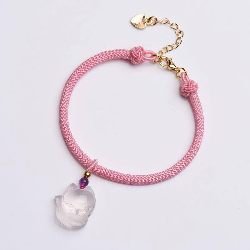 Lucky Pink Crystal Fox Love String Bracelet