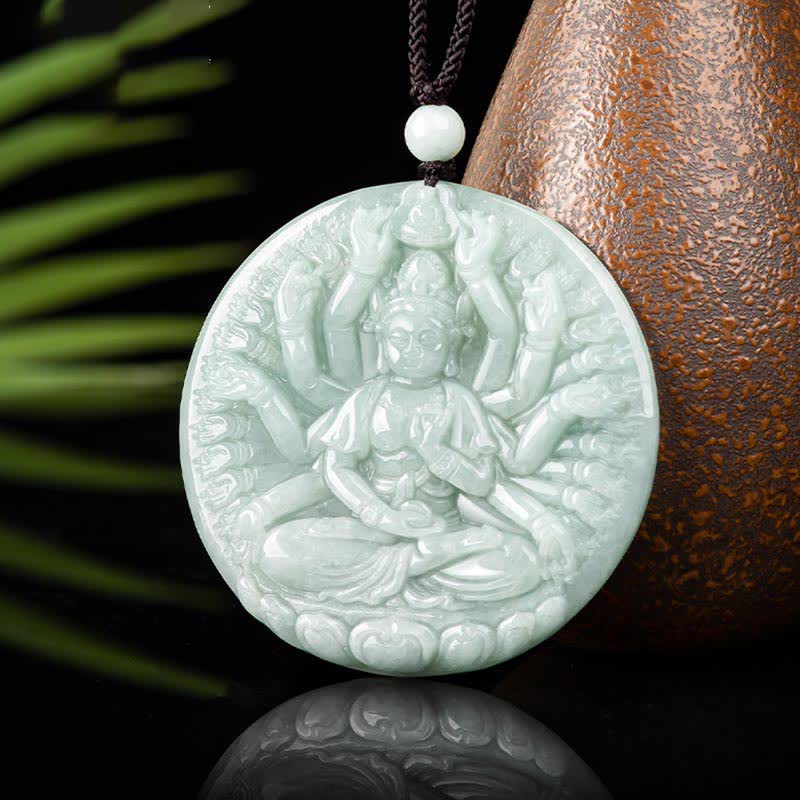 Thousand-Hand Kwan Yin Avalokitesvara Jade Blessing String Necklace Pendant