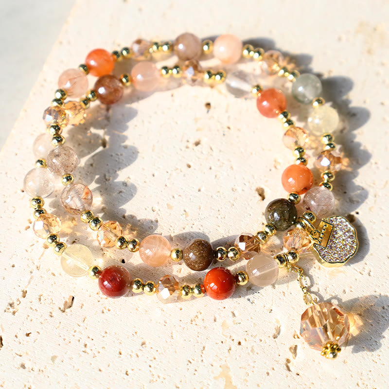 Colorful Rutilated Quartz Double Wrap Spiritual Growth Bead Bracelet