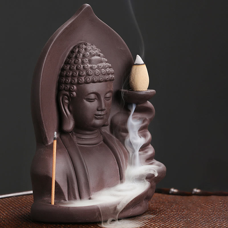 Tibetan Avalokitesvara Buddha Lotus Healing Backflow Smoke Fountain Incense Burner