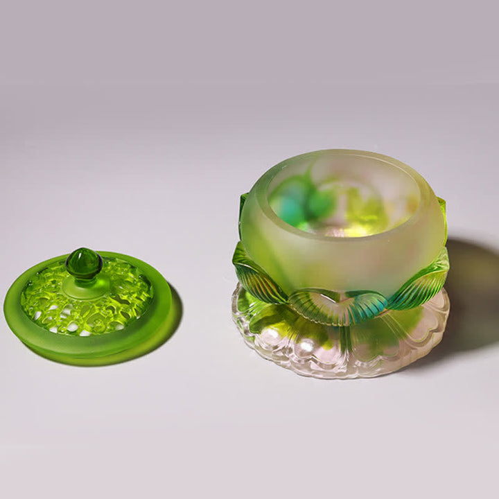 Feng Shui Lotus Handmade Liuli Crystal Art Piece Home Office Offering Decoration
