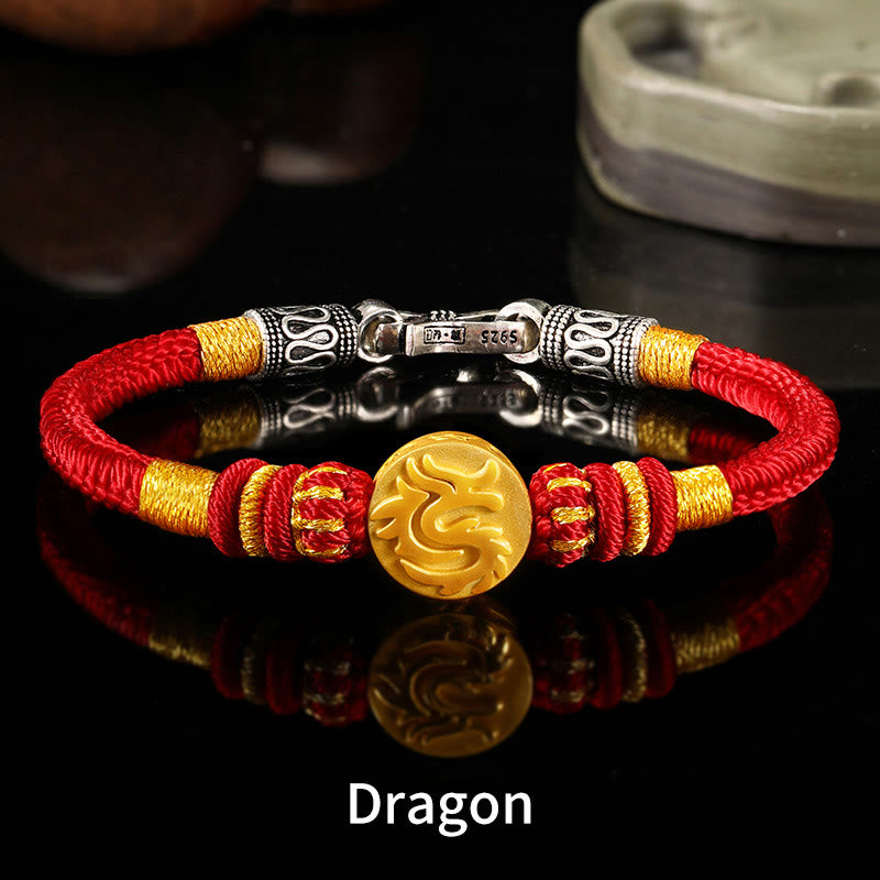 Buddha Stones 999 Gold Chinese Zodiac Auspicious Matches Om Mani Padme Hum Luck Handcrafted Bracelet