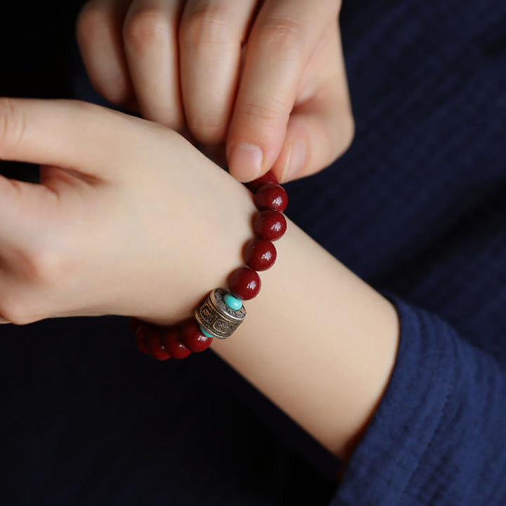 Buddha Stones 925 Sterling Silver Chinese Zodiac Natal Buddha Cinnabar Om Mani Padme Hum Calm Bracelet