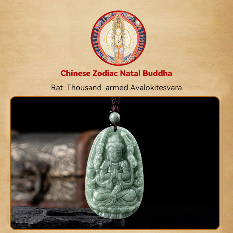 Buddha Stones Chinese Zodiac Natal Buddha Natural Jade Wealth Prosperity Necklace Pendant