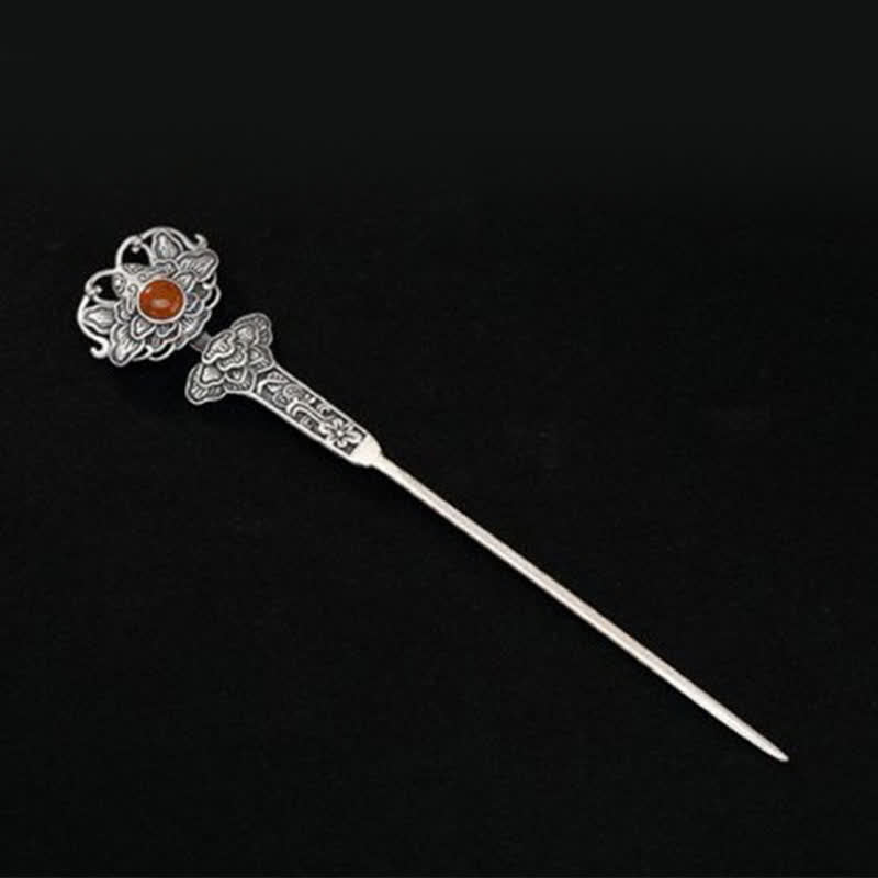 Red Agate Peony Flower Confidence Hairpin