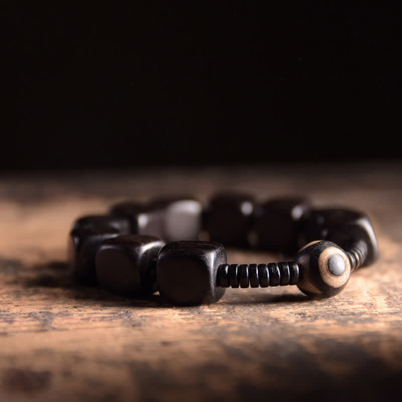 Buddha Stones Tibetan Ebony Wood Dzi Bead Strength Bracelet