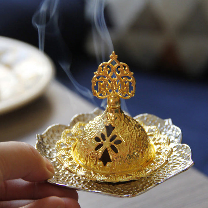 Gold Leaf Coaster Spiritual Mini Alloy Metal Incense Burner