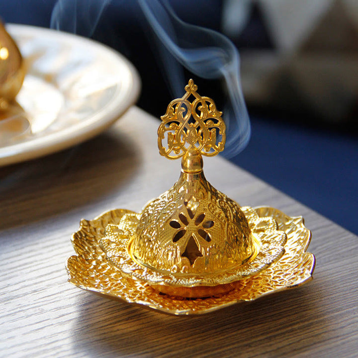 Gold Leaf Coaster Spiritual Mini Alloy Metal Incense Burner